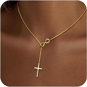 14K gouden Y halsketting met Infinity-symbool - Lange halsketting voor dames