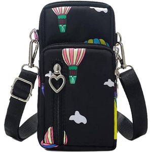 Nylon schoudertas voor dames met armband voor mobiele telefoon en hoofdtelefoonhouder - Mini-mobiele telefoon portemonnee voor dames met schouderriem