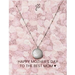 Ketting medaillon Roos - To my beautiful mom - zilver - RVS - verstelbaar - Cadeautip - 40+5 cm