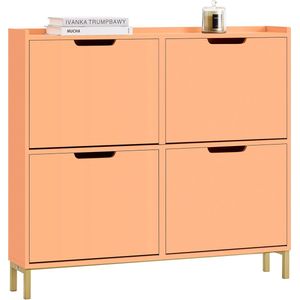SoBuy FSR100-RS Entreekast - Lichtroze Houtcomposiet met 4 Kantelvakken