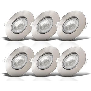 B.K.Licht - Inbouwspots - LED - 6 stuks - voor binnen - spotjes inbouw - kantelbaar - IP23 - Ø9cm - 3.000K - 480Lm - 4.9W - zilver