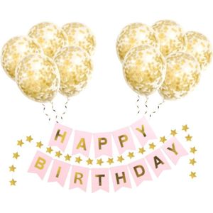 Happy Birthday Slinger Set Verjaardag Versiering Gouden Confetti Helium Ballonnen Verjaardag Versiering Roze & Goud