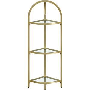 Signature Home Luxe2 Hoekrek 3 niveaus - boekenkast - plantenplank - vloerplank - badkamerplank - planken van gehard glas - stalen frame - modern - voor woonkamer - keuken - goud metallic