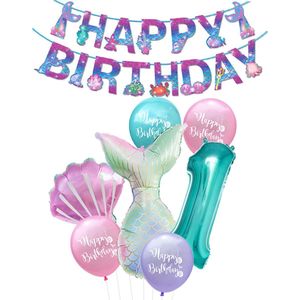 Cijfer ballon 1 Turquoise - Zeemeermin - Mermaid - Meermin - Plus Ballonnen Pakket - Kinderfeestje - Verjaardag Slinger - Snoes