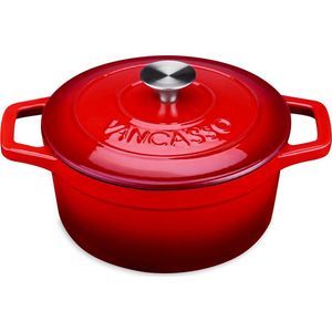 Gietijzeren Pan - Dutch Oven - Gietijzeren Braadpan - Met Deksel - Rood - 22cm