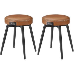 Rootz 2-delige set barstoelen - keukenkrukken - stoelen op toonbankhoogte - stalen frame - 58D vormschuim - PU-kunstleer - multiplex - karamelbruin - 48 cm x 48 cm x 48,2 cm - 5 kg - Max. Statisch draagvermogen 120 kg