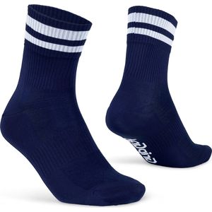 GripGrab - Original Stripes Crew Zomer Fietssokken Gestreepte Retro Wielersport Sokken Coolmax - Unisex - Navy Blauw - Maat M (41-44)