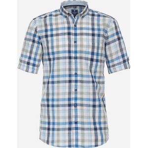 Redmond modern fit overhemd - korte mouw - popeline - blauw geruit - Strijkvriendelijk - Boordmaat: 39/40