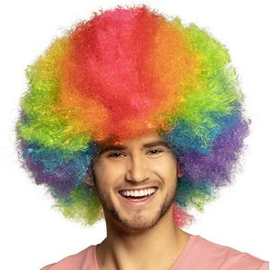 Boland - Pruik Clown Rainbow deluxe Multi - Afro - Kort - Unisex - Clown - Clown - Circus