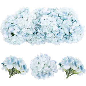 12 stuks kunstmatige hortensia kopen met stelen, pluizige grote pluimhortensia, nepbloemen voor doe-het-zelf bloemstukken, bruiloftsfeest, thuiskantoordecoratie, stofblauw
