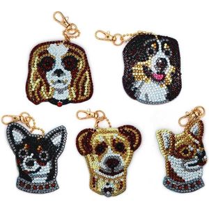 Diamond Painting Sleutelhangers Set Honden - 5 Stuks - Geheel te beplakken - Hobbypakket