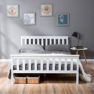 KOMHTOM Tweepersoonsbed 140x200 cm Volwassenenbed Massief houten bed met lattenbodem wit
