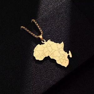 ICYBOY 18K Afrikaans Ketting met Afrika Map Pendant verguld [GOLD-PLATED] [ICED OUT] [20 INCH - 50CM] [Model 3] - Stainless steel africa cuban map pendant long chain necklace with map pendant