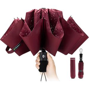 Compacte reisparaplu groot stormvast – automatische zakparaplu voor regen, omgekeerde vouwparaplu voor heren en dames, Automatisch 48 inch rood