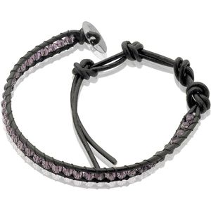 Zinzi zwart leren armband paarse beads one-size ZIA756ZP