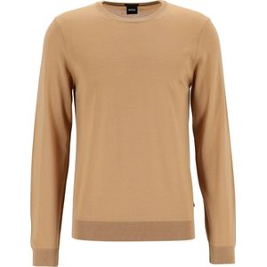 BOSS Leno heren trui wol - slim fit met O-hals - camel bruin - Maat: XL