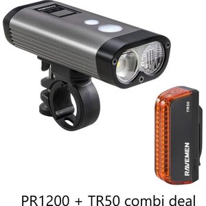 Ravemen Fietsverlichtings Set LS25 combi (PR1200 koplamp + TR50 achterlicht ) - USB Oplaadbaar - Voorlicht en Achterlicht Fietslamp - Waterdicht Fietslicht