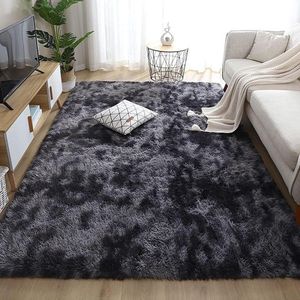 Luxe Zacht Shaggy Area Tapijt - Vierkant Pluizig Antislip Tapijt - Moderne Woondecoratie - Donkergrijs - 60x90 cm