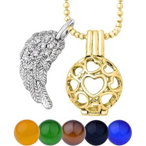 Quiges Engelenroeper Bolhouder met Ketting 70cm en 5 Bolletjes - Dames - Goudkleurig Hartjes - EBSET12026