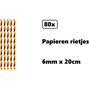 80x Papieren rietjes landen zwart/geel/rood - 100% biologisch afbreekbaar - Belgie-Duitsland - Thema party feest festival uitdeel rietje drinken