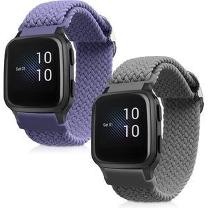 kwmobile Horlogebandjes geschikt voor Garmin Venu Sq Music / Sq - 2 x Nylon Smartwatch bandje in grijs / lavendel.