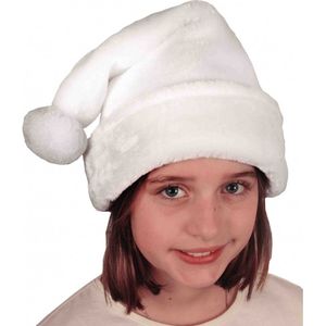 2x stuks witte pluche kerstmutsen voor kinderen - Kerstaccessoires/kerst verkleedaccessoires - voor jongens en meisjes