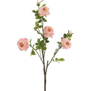 J-Line bloem Roos 4 Delig + Bladeren - kunststof - roze