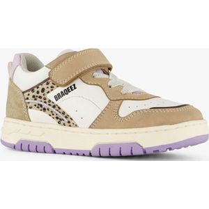 Braqeez leren meisjes sneakers beige lila - Maat 29