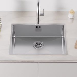 Auralum max 60×44CM Spoelbakken Keuken - Spoelbak Keuken van RVS - Enkele spoelbak - Spoelbakken met afdruip - Gootsteen Onderbouw - Zilver