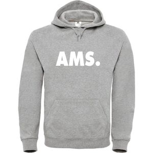 Hoodie grijs L - AMS - wit - soBAD. | Amsterdam | Unisex | Hoodie heren | Hoodie Dames