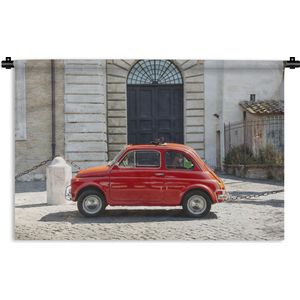 Wandkleed Vintage Auto's  - Rode vintage auto geparkeerd in de straten van Rome Wandkleed katoen 180x120 cm - Wandtapijt met foto XXL / Groot formaat!