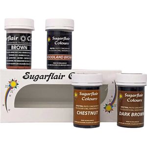 Sugarflair Sugarflair Paste Colour Mix Voedingskleurstoffen - Bruin - Set/4