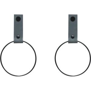 SETPRIJS! 2x Leren Handdoekrings-sDONKERGRIJS - maat S (handdoekhanger - handdoekhaakje)