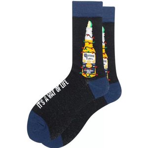 Winkrs© Sokken met Corona Bierflesje & Tekst - Heren maat 40-45 - Grappige Sokken met Drank - Funny socks Zwart/Blauw