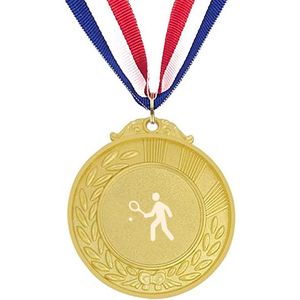 Akyol - tennis medaille goudkleuring - Tennis - beste tennisser - gegraveerde sleutelhanger - cadeau - gepersonaliseerd - accessoires - squash - paddle - sport - sleutelhanger met naam