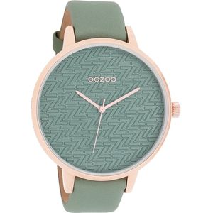 OOZOO Timepieces - Rosé goudkleurige horloge met lelie groene leren band - C10407