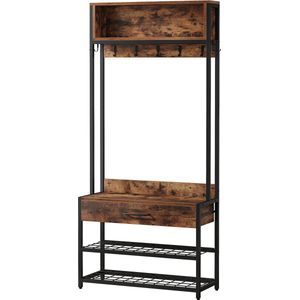 SureDeal® - Kapstok - Schoenenrek - Hout - Zwart - Industrieel - 80x30x180 cm - Garderobe - Wandkapstok - Schoenenkast