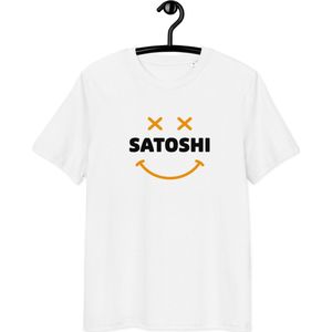 Bitcoin T-shirt - Satoshi Smiley - Unisex - 100% Biologisch Katoen - Wit - Maat S | BitPopArt | Bitcoin cadeau| Bitcoin T-shirt| Crypto T-shirt| Crypto Shirt| Bitcoin Shirt| Bitcoin Merch| Crypto Merch| Bitcoin Kleding