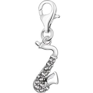 Quiges – 925 - Zilver – Charm - Bedel - Hanger - 3D Muziek Instrument Saxofoon - met – sterling - zilver - karabijnslot - geschikt - voor - Zinzi, Thomas – Sabo - Ti Sento - Bedelarmband HC105