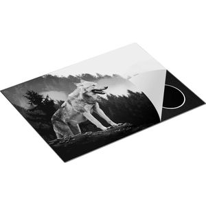 Chefcare Inductie Beschermer Grijze Wolf in de Bossen - Zwart Wit - 70x50 cm - Afdekplaat Inductie - Kookplaat Beschermer - Inductie Mat