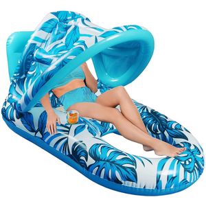 Betaalbare Goederen® opblaasbare luchtbed - met dak - blauw - luchtbed zwembad volwassenen - zwembad - zomer - vakantie - waterhangmat