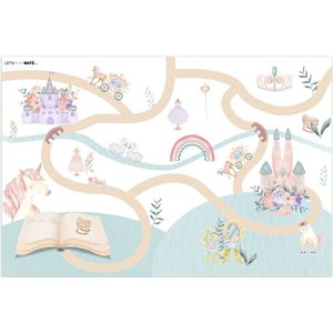 LetsPlaymats® Speelmat baby kinderen - Prinses - Kasteel - Bloemen - Eenhoorn - Meisjes - speelkleed van vinyl – Speeltapijt - Antislip - 105x70 cm - Kinderkamer decoratie - Babykamer accessoires