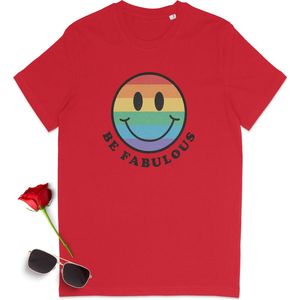 Gay Pride t shirt - Pride tshirt - Be Fabulous - Dames tshirt met print - Heren t shirt met Pride opdruk - Unisex Pride Shirt - Unisex maten: S M L XL XXL XXXL - Tshirt kleuren: Wit, Licht blauw, rood en oranje.