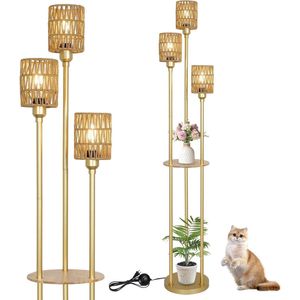 Gouden Vloerlamp Woonkamer - Boho Staande Lamp - 1 stuk - Goud - Rotan