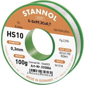 Stannol HS10 2,5% 0,3MM SN99,3CU0,7 CD 100G Soldeertin, loodvrij Loodvrij, Spoel Sn99,3Cu0,7 100 g 0.3 mm