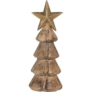 Clayre & Eef Kerstdecoratie Beeld Kerstboom 10*10*28 cm Bruin Hout Decoratief Figuur Decoratieve Accessoires