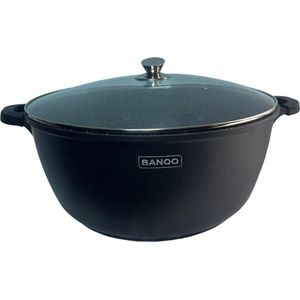 Braadpan Inductie 40 cm antiaanbaklaag incl. siliconen handgreep Banoo Dutch Design Braadpan Inductie - Bakpan - Soeppan - Ø 40 cm - 10.5 Liter Kookpan Met Glazen Deksel - Voor Alle Warmtebronnen - Antiaanbaklaag - Aluminium - Zwart