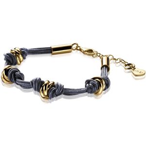 ZINZI zilveren armband blauw koord geel verguld 18-22cm ZIA1132BG