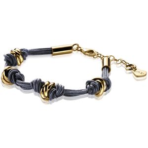 ZINZI zilveren armband blauw koord geel verguld 18-22cm ZIA1132BG