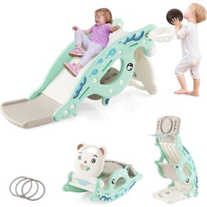 4-in-1 Kinderglijbaan met Hobbelpaard en Basketbalmand voor Peuters